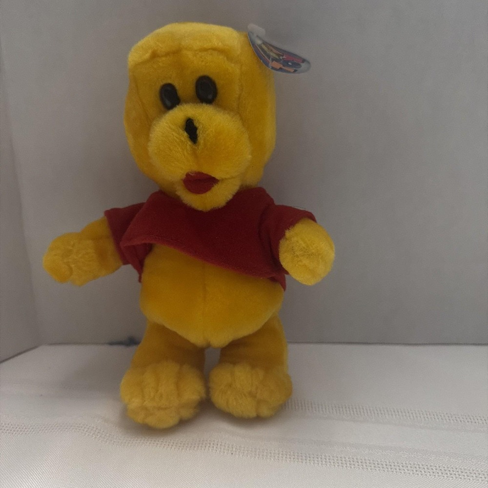 Vintage 1998 Liberty Toy Company Yellow Bear Plush Red Shirt 8 Inch NWT